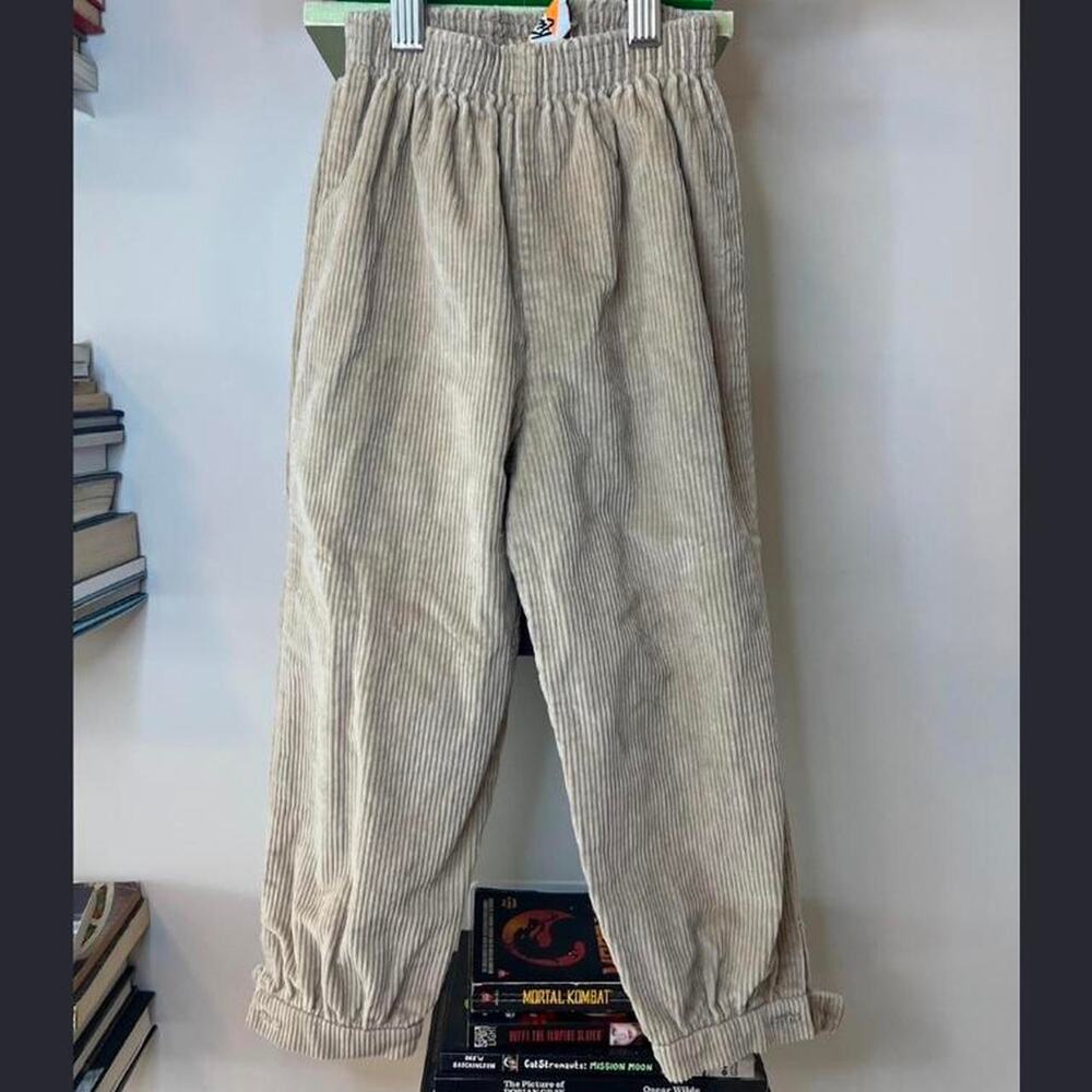Kids 80s Vintage corduroy khaki Trousers with ankle button detail Size 4